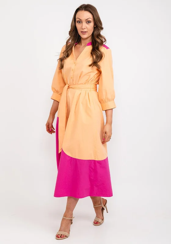 b.young Colour Block Tunic Maxi Dress, Orange & Fuchsia