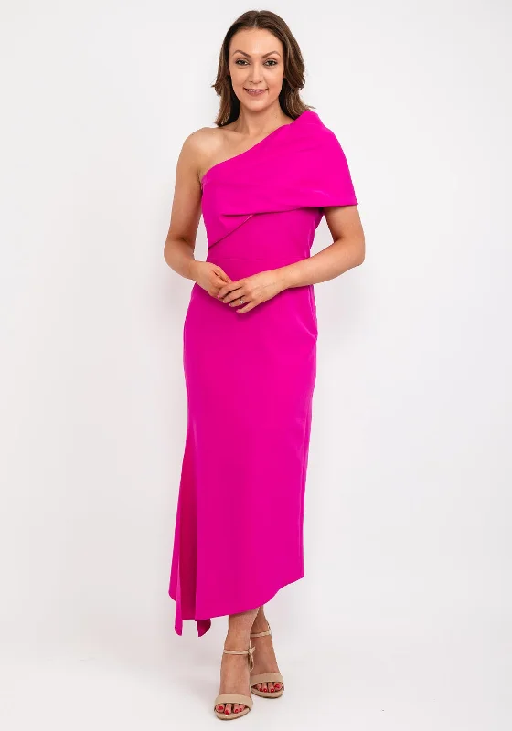 Caroline Kilkenny Vickie Drape Shoulder Maxi Dress, Lipstick Pink