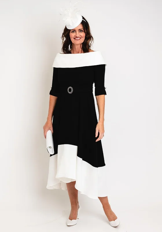 Claudia C Diana Off Shoulder A-line Midi Dress, Black & White