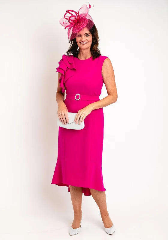 Claudia C Dublin Ruffle Shoulder Midi Dress, Magenta