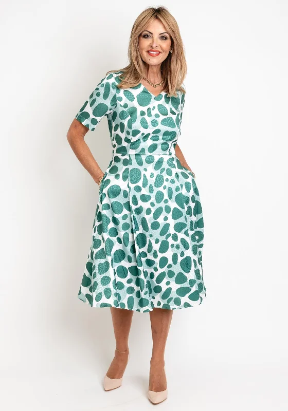 Coco Doll Judy Satin Feel Spot Print Midi Dress, Green Spot