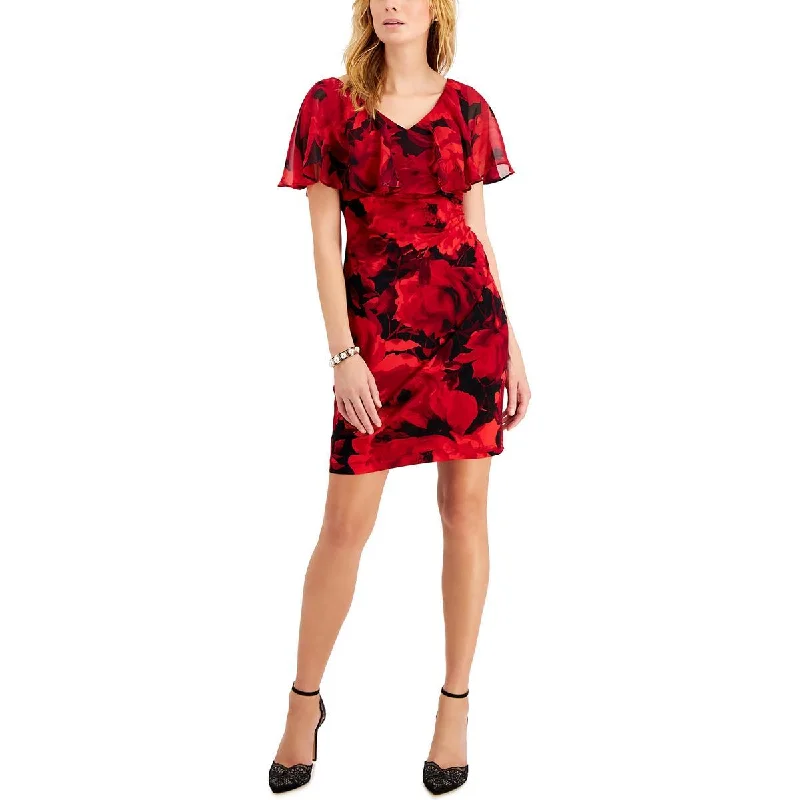 Connected Apparel Womens Petites Printed Mini Cocktail And Party Dress