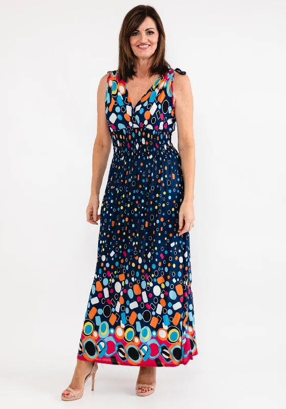 Seventy1 Multi Circle Print Maxi Dress, Navy Multi