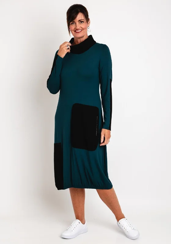 Elsewhere Flores Patch Design Jersey Midi Dress, Peacock