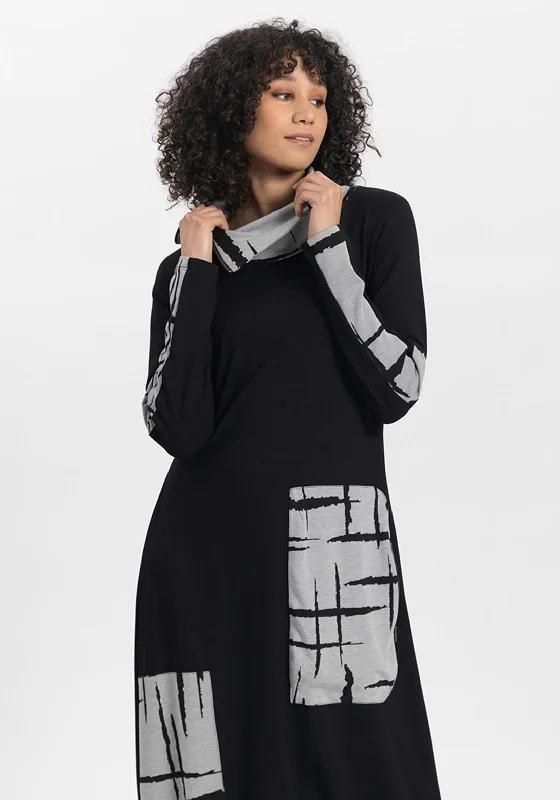 Elsewhere Nova Patch Print, Jersey Midi Dress, Black