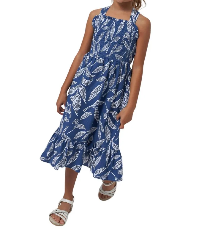 Girl's Printed Maxi Dress In Cobalt