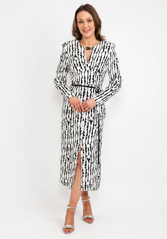 Kameya Dome Waist Print Maxi Dress, Black & White