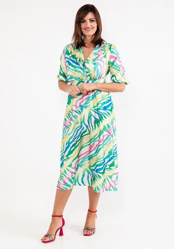 Seventy1 One Size Colourful Tiger Print Midi Dress, Green Multi