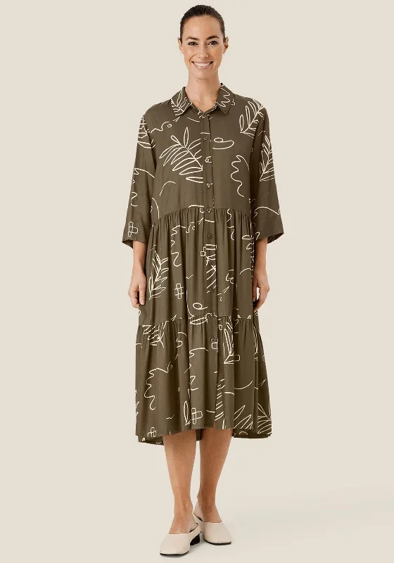 Masai Nydilla Leaf Print Shirt Midi Dress, Crocodile