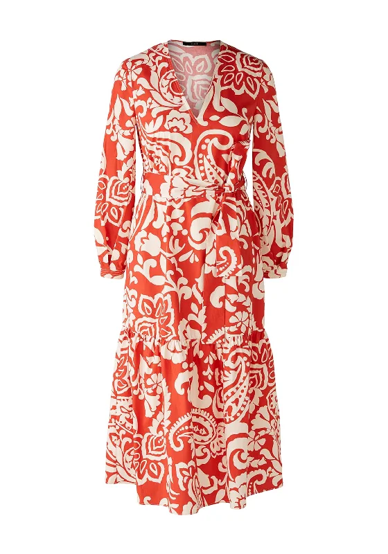 Oui Paisley Print Midi Tiered Dress, Red & White