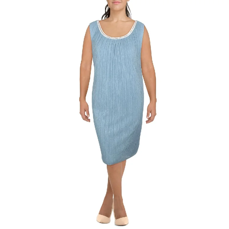 R&M Richards Womens Plus Crinkled Glitter Cocktail and Party Dress