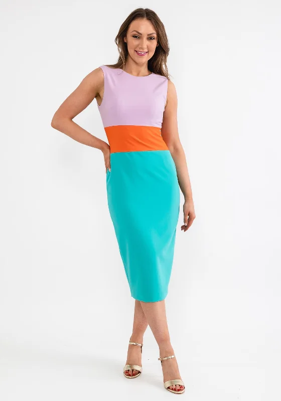 Setre Colour Block Midi Pencil Dress, Turquoise Powder