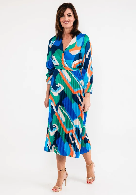 Seventy1 One Size Print Pleat Maxi Dress, Royal Blue Multi