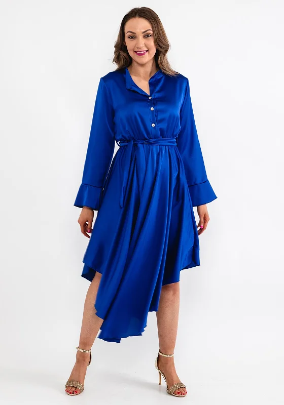 Seventy1 One Size Satin Curved Hem Midi Dress, Royal Blue