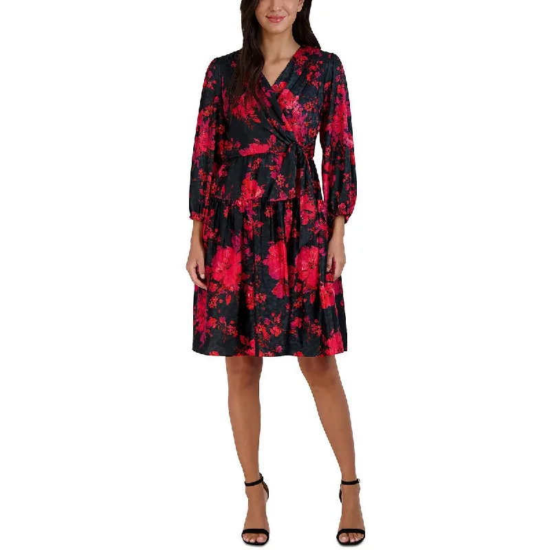 Signature By Robbie Bee Womens Petites Satin Floral Cocktail and Party Dress