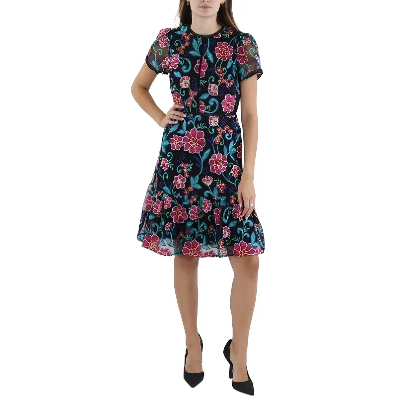 Tahari ASL Womens Embroidered Knee-Length Cocktail and Party Dress