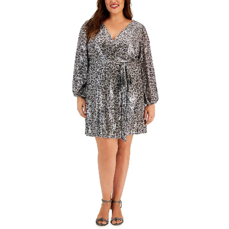 Taylor Womens Plus Sequined Animal Print Cocktail and Party Dress