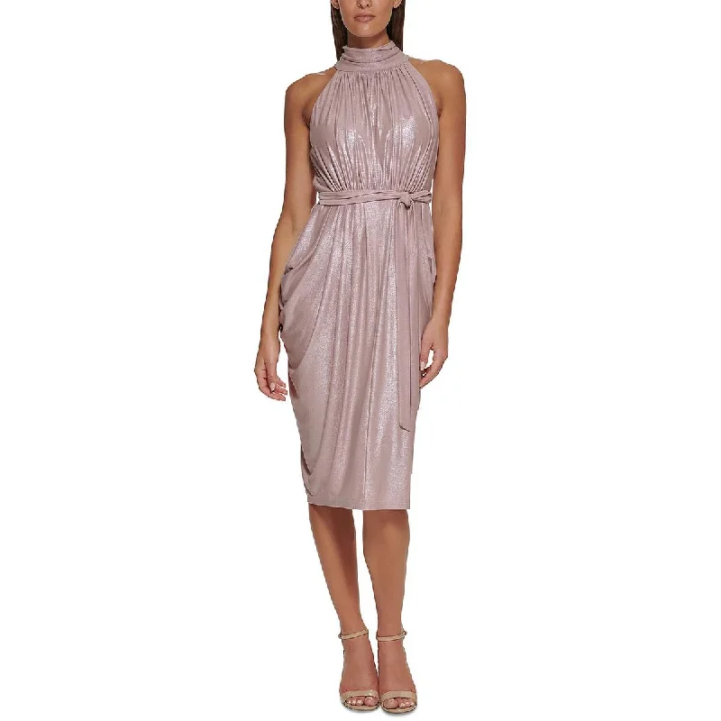 Tommy Hilfiger Womens Halter Metallic Cocktail and Party Dress