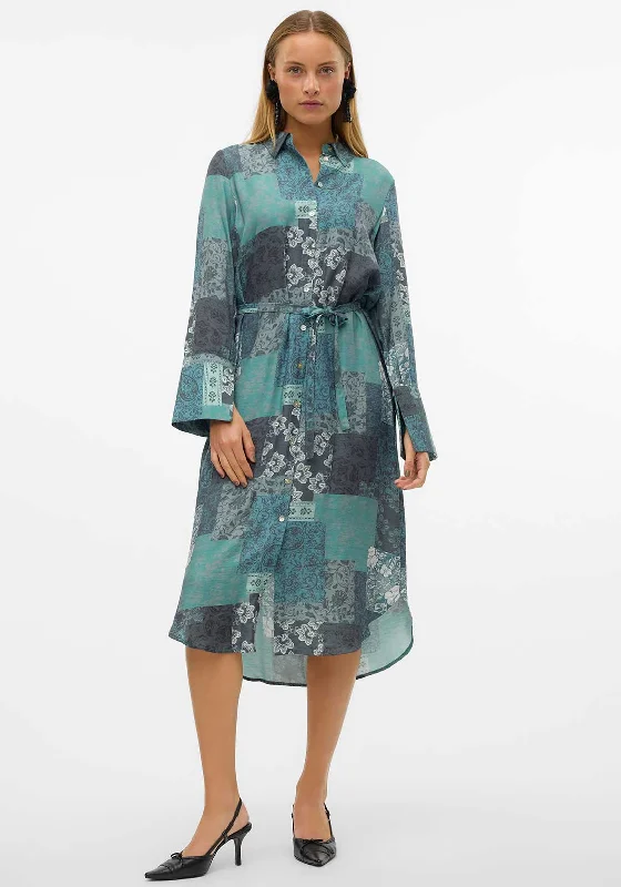 Best Prices This Week Vero Moda Natja Patchwork Shirt Midi Dress, Green