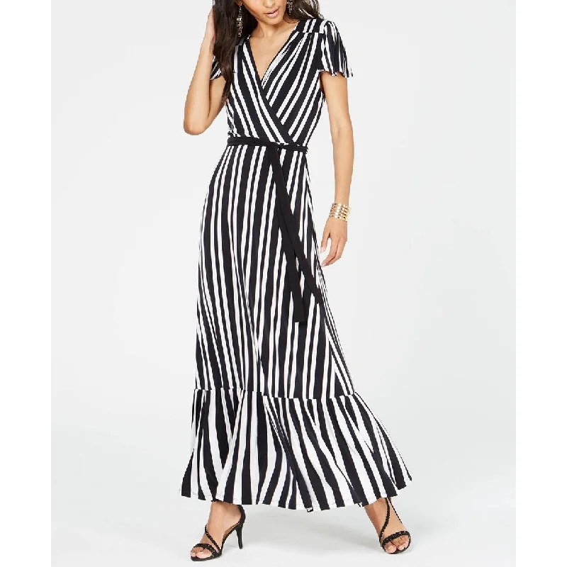 INC International Concepts Women's Striped Faux-Wrap Maxi Dress Black Size Small