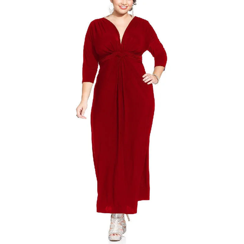 Love Squared Women's Plus Size Three-Quarter-Sleeve Knotted Maxi Dress Red Size 2X