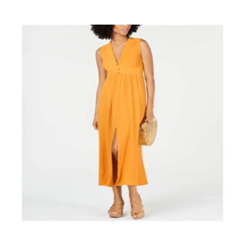 Monteau Women's Split Hem a Line Maxi Dress Yellow Size Petite Large