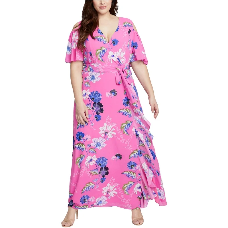 Rachel Roy Womens Ruffled Floral Maxi Dress, Pink, 14W