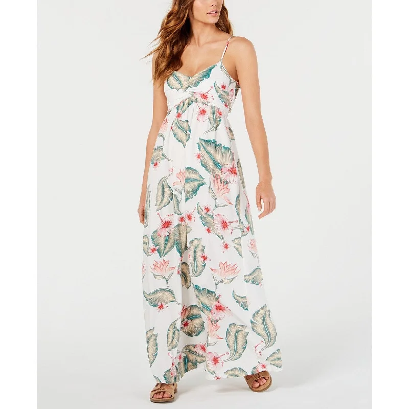 Roxy Juniors' Floral-Print Open-Back Maxi Dress Natural Size Extra Small