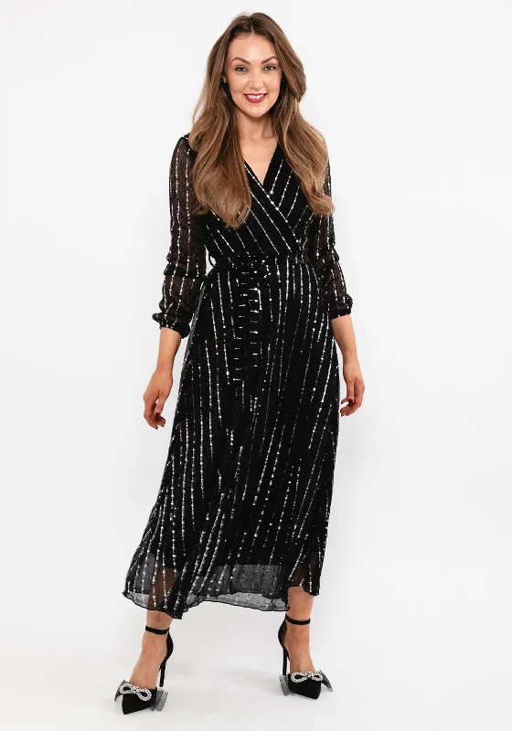 Seventy1 Metallic Line Shimmer Maxi Dress, Black