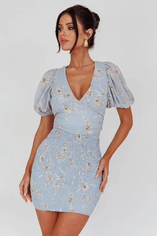 Weekend Low Prices La Nena Shirred Mini Dress Floral Blue
