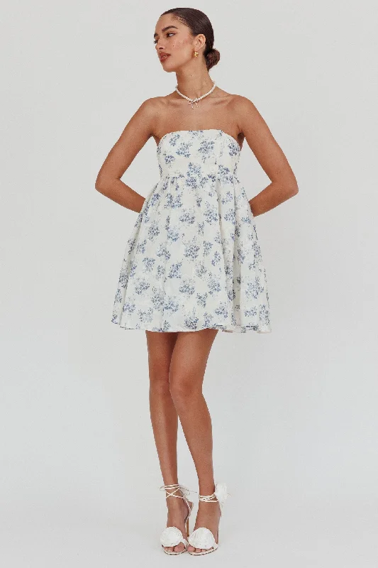 Vitoria Strapless Babydoll Dress Floral Blue