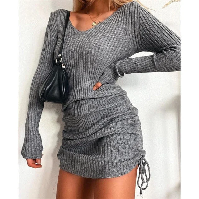 Amy Fashion - Elegant Fashion V-Neck Long Sleeve Bodycon Party Dresses