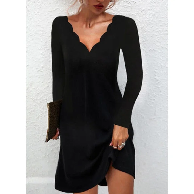 Amy Fashion - Fashion Sexy Casual Long Sleeve Vestidos Pullover Party Dress