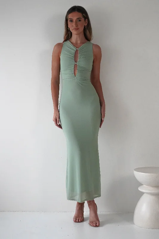 Hallie Mesh Bodycon Maxi Dress | Sage