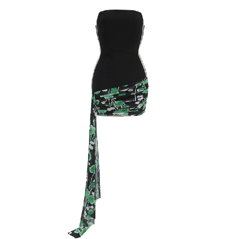 Weekend Offers Galore Sexy Strapless Floral Print Wrap Effect Draped Mesh Bodycon Mini Party Dress Weekend Offers Galore Sexy Strapless Floral Print Wrap Effect Draped Mesh Bodycon Mini Party Dress