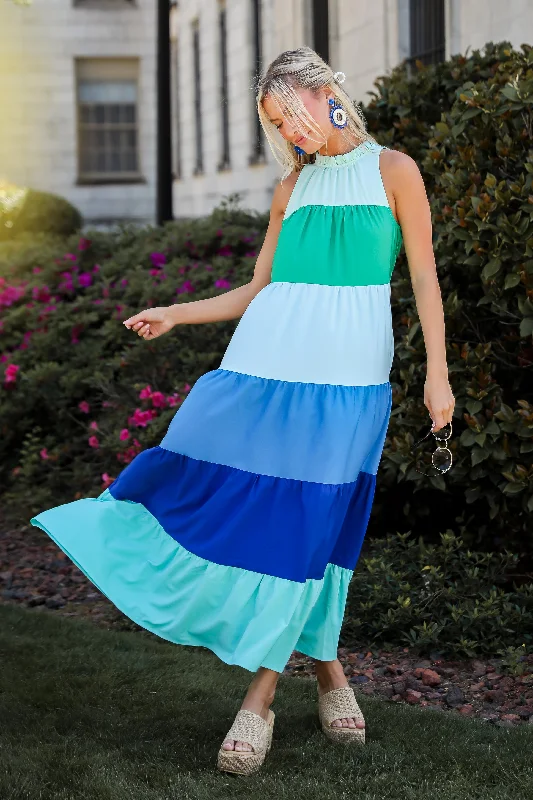 Weekend Sale Frenzy Ocean Skies Color Block Maxi Dress