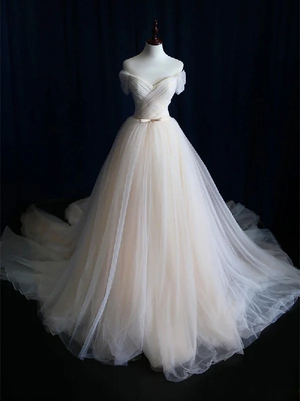 Simple Wedding Dresses Chic Ball Gown Sweep/Brush Train Ruffles JKW005