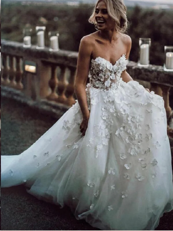 Beautiful Wedding Dresses A Line Sweetheart Appliques Sexy Princess Bridal Gown JKW316