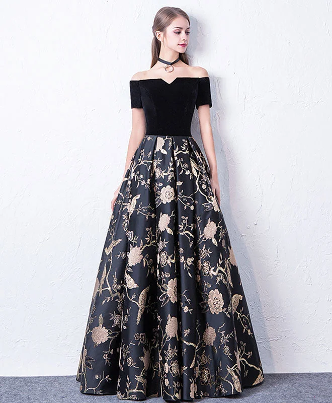 Black Off Shoulder Long Prom Dress, Black Evening Dress