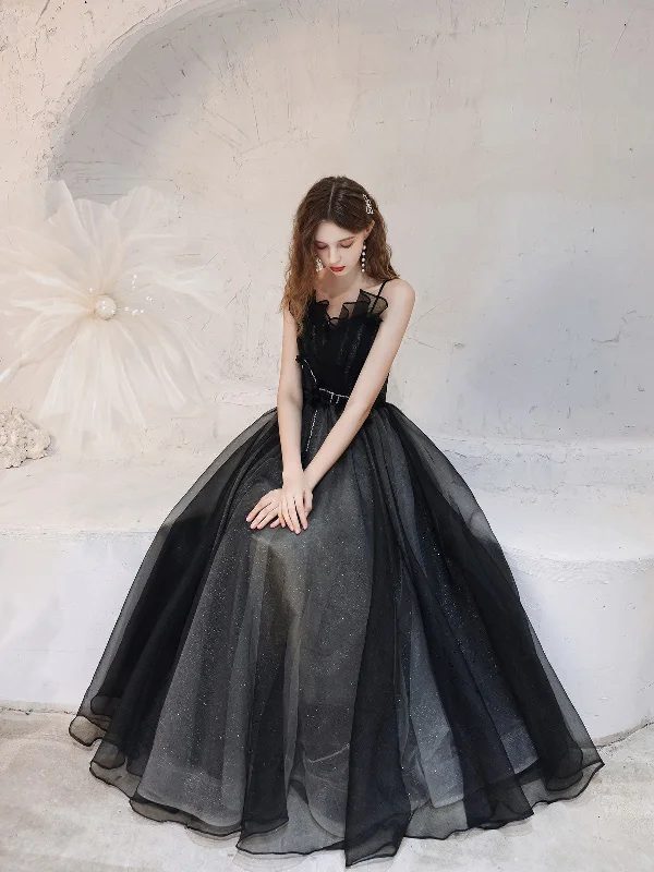 Weekend Super Sale Frenzy Black Tulle Lace Long Prom Dress Black Tulle Formal Dress