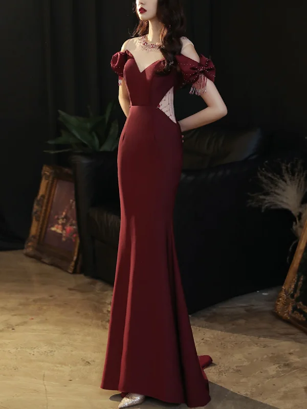 Weekend Shopping Fiesta Burgundy Round Neck Satin Mermaid Long Prom Dress Burgundy Formal Dress Weekend Shopping Fiesta Burgundy Round Neck Satin Mermaid Long Prom Dress Burgundy Formal Dress