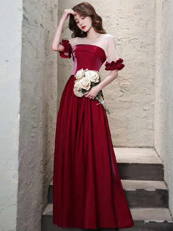 Weekend Flash Savings Burgundy Satin Long Prom Dress Burgundy Evening Dress