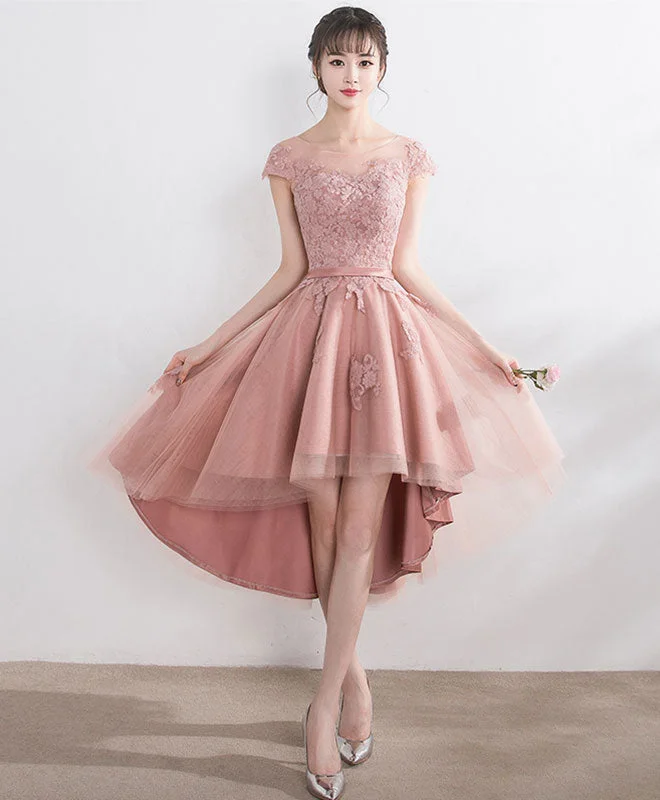 Cut Lace Tulle Short Prom Dress, High Low Evening Dress