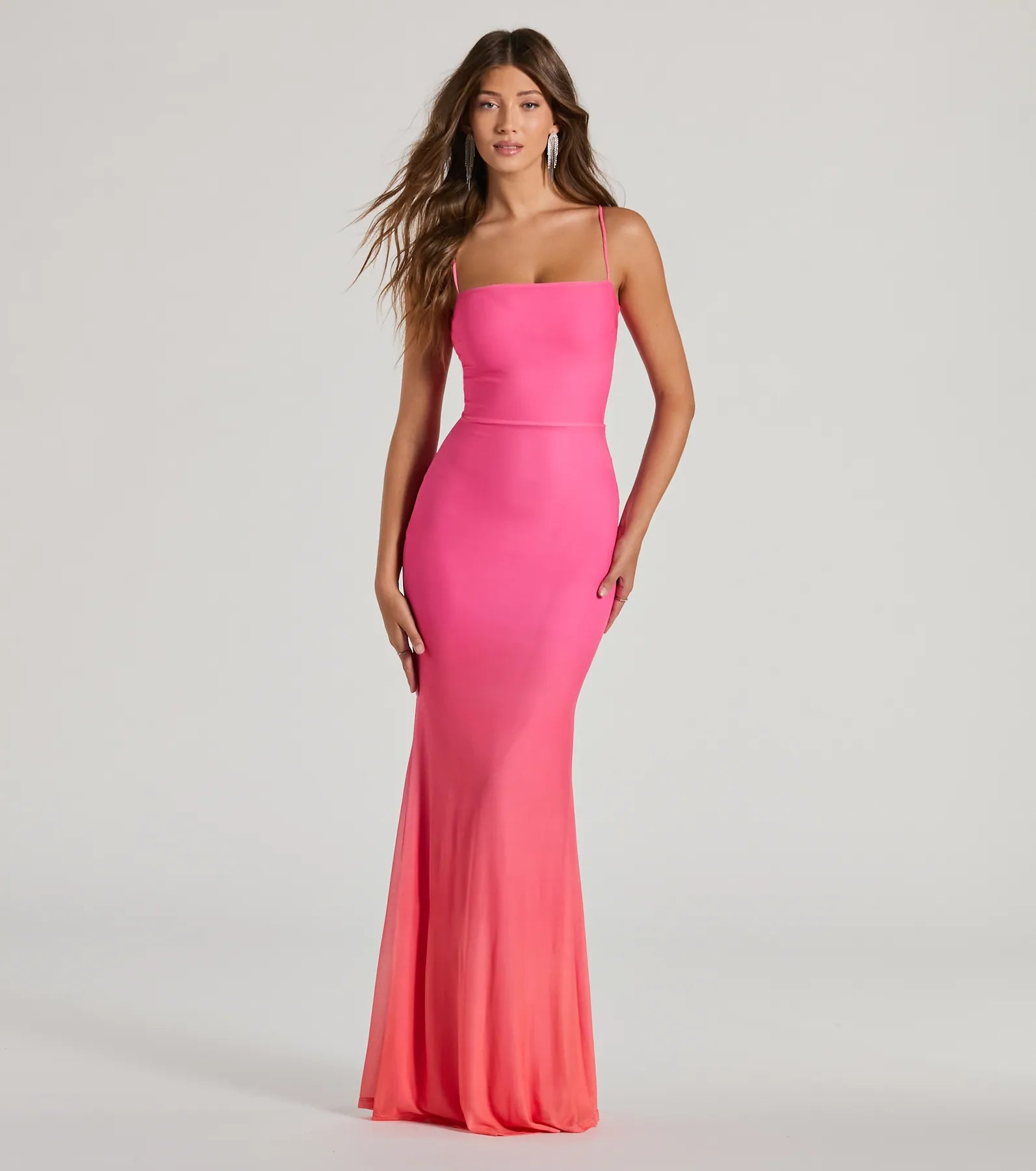 Emmalyn Ombre Mesh Lace-Up Mermaid Dress