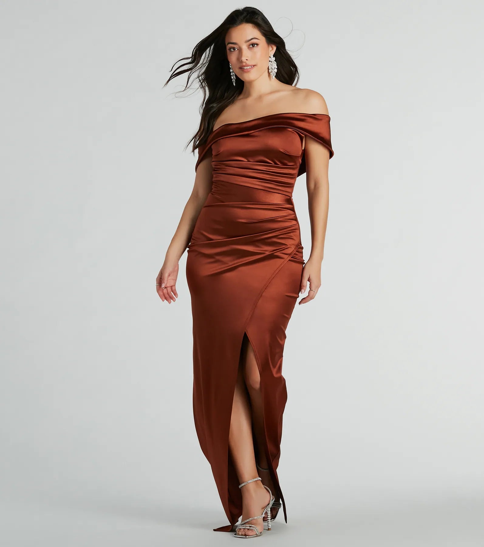 Maeva Formal Satin Off-The-Shoulder Dress