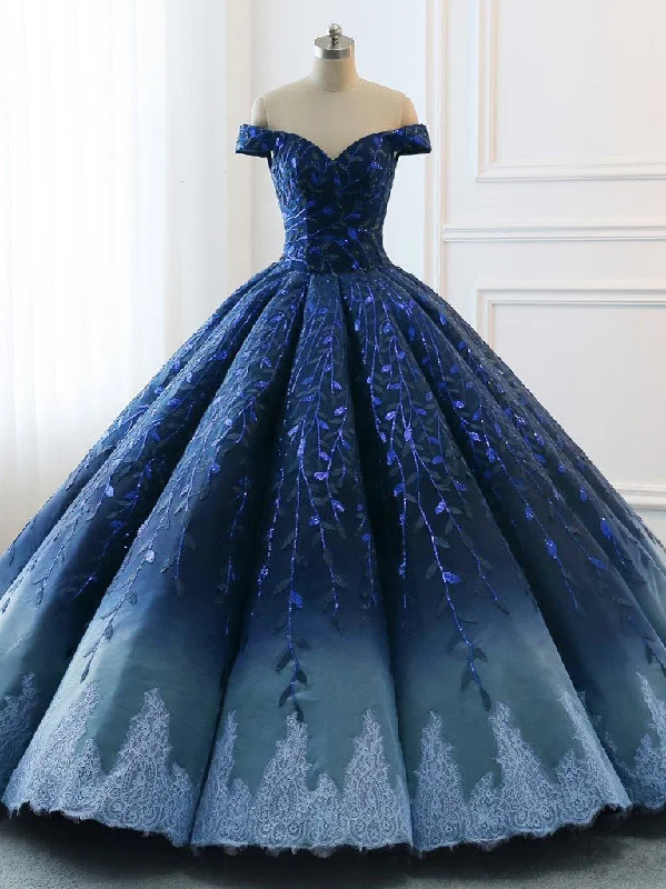 Ombre Wedding Dresses Ball Gown Floor-length Elegant Dark Navy Luxury Bridal Gown JKW370