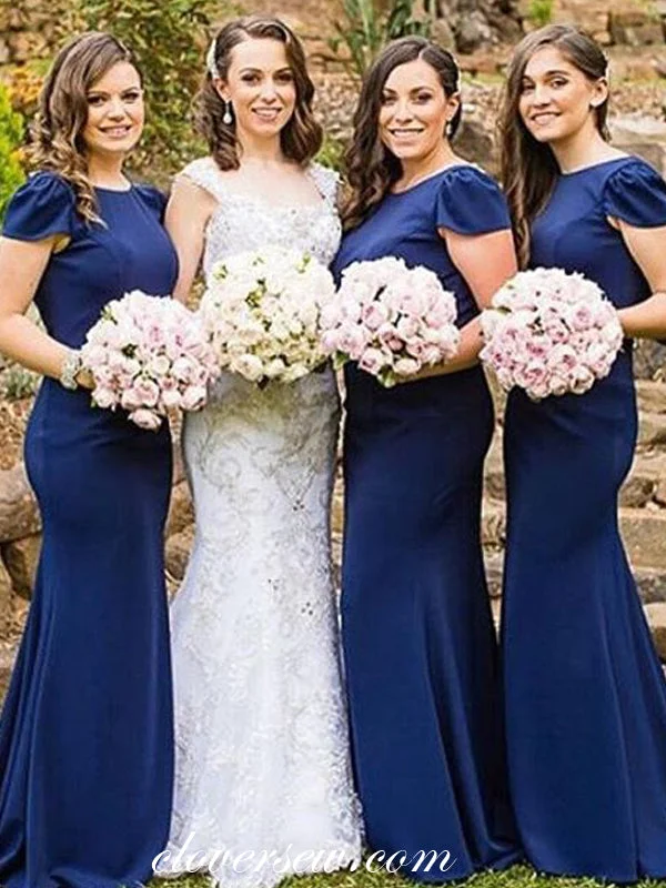Weekend Hot Offers Royal Blue Jersey Cap Sleeves Mermaid Bridesmaid Dresses, CB0095 Weekend Hot Offers Royal Blue Jersey Cap Sleeves Mermaid Bridesmaid Dresses, CB0095