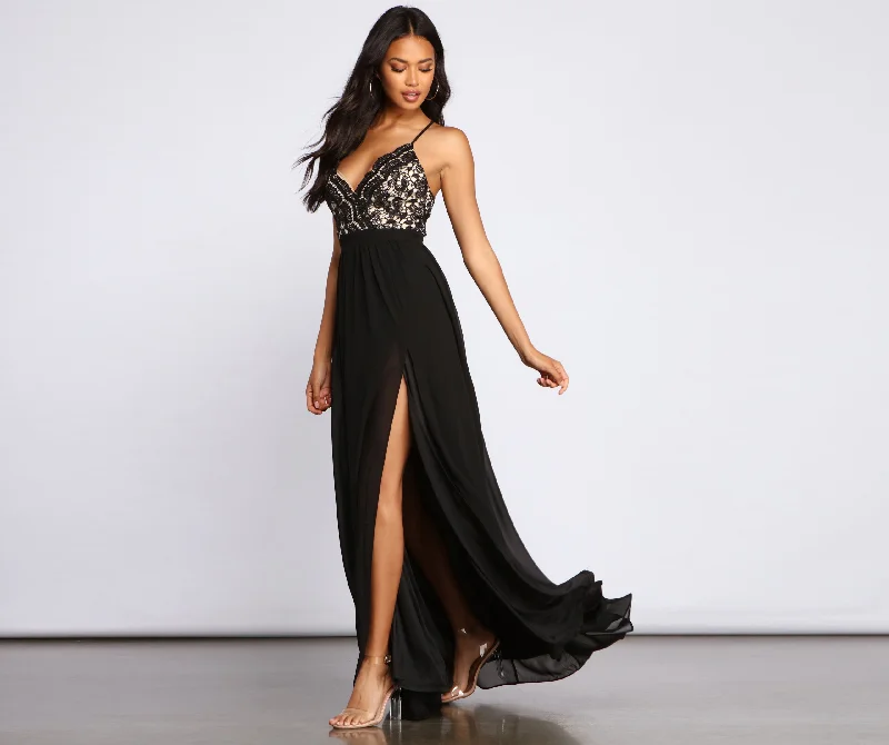 One-Stop Shop Sale Sapphire Formal Scalloped Lace Dress