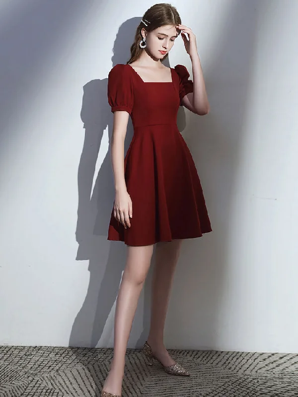 Weekend Price Slash Simple Burgundy Short Prom Dress Burgundy Homecoming Dress