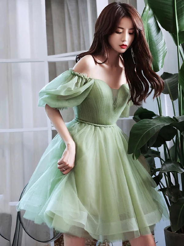 Simple Mini Tulle Short Green Prom Dress, Green Puffy Homecoming Dress